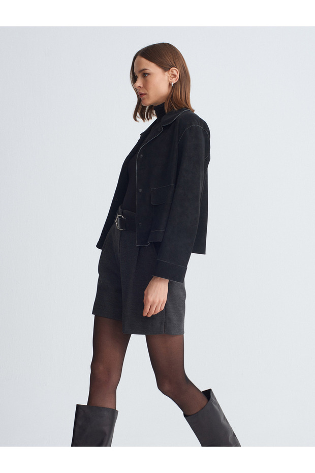 72232 Kemerli Şort-Antrasit - 4