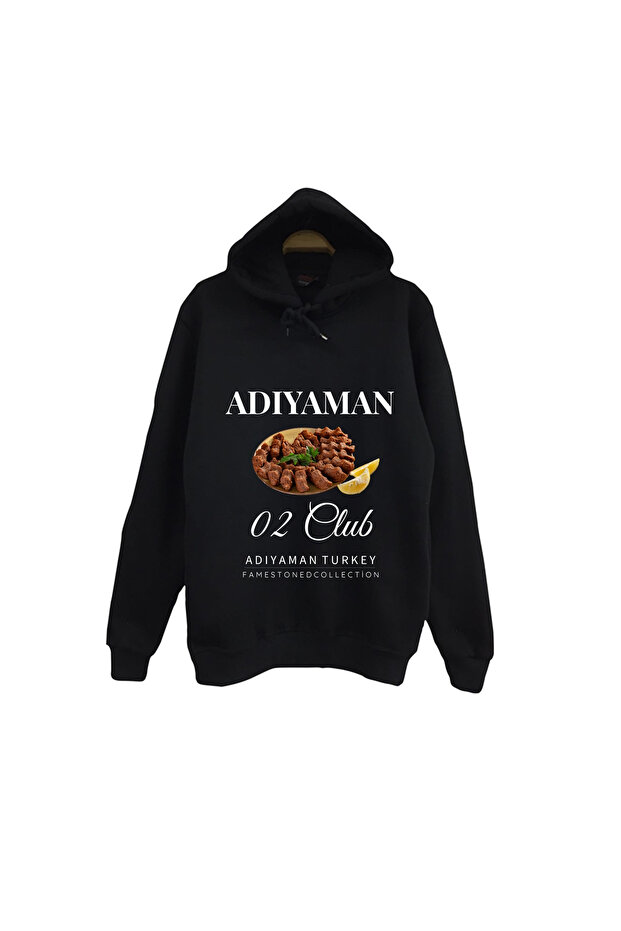 Adıyaman - 02 - Çiğköfte - Şehir Printed Unisex 100% Cotton Hooded Black Sweatshirt