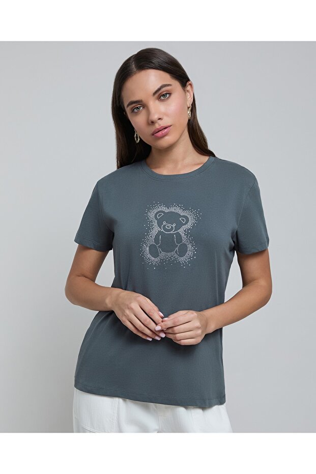 Embellished T-Shirt with Crew Neck and Short Sleeves