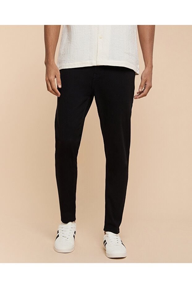 بنطال جينز ضيق سادة مع أزرار للإغلاق - 1