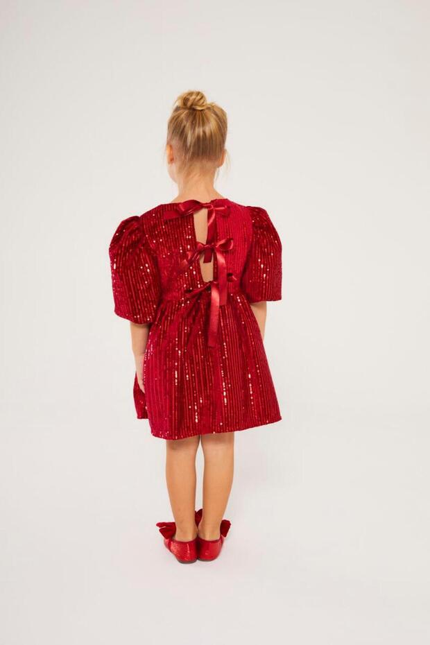 Pullu Balon Kol Kız Çocuk Elbise - 2