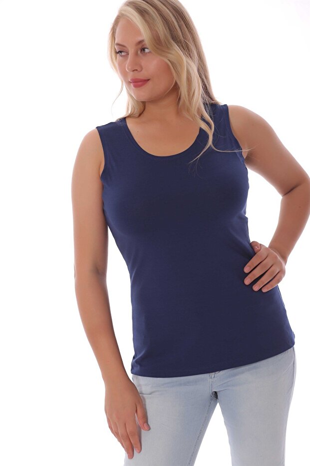 Plus size wide strap basic indigo blouse (t-shirt) - 8