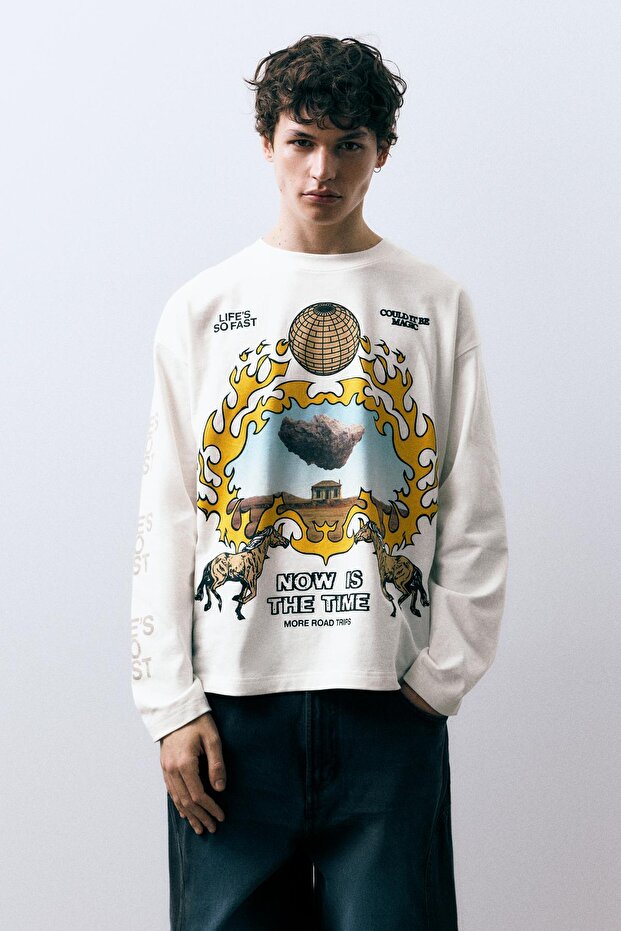 Uzun kollu grafik baskılı tişört - 2