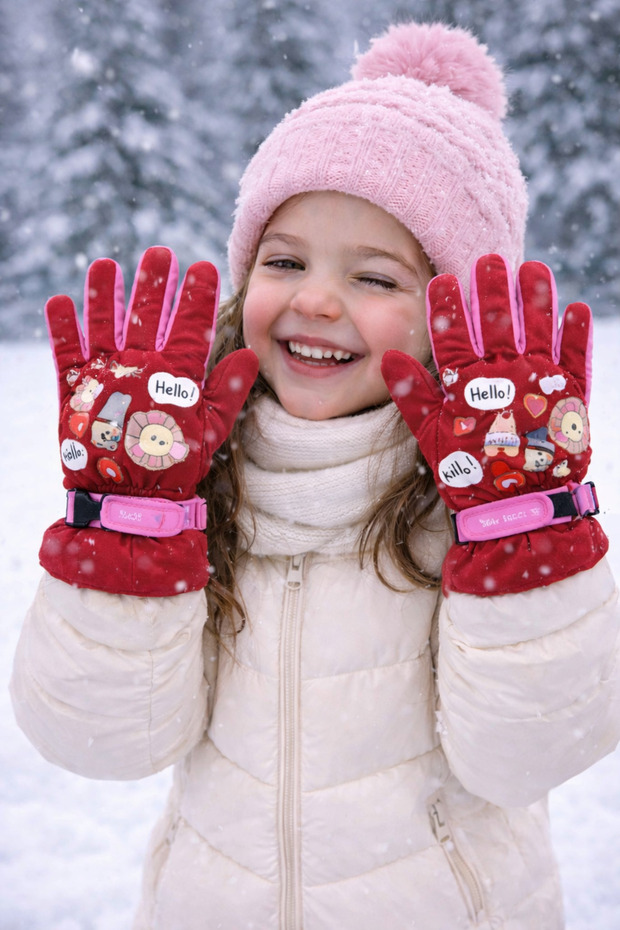 Kitti 4-9 Years Old Girls' Snow Skiing Winter Gloves Lined Cold-Proof Wind Water Repellent Reflective