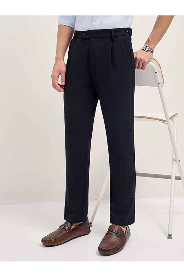 Men's Woven Textured Regular Fit Formal Trousers