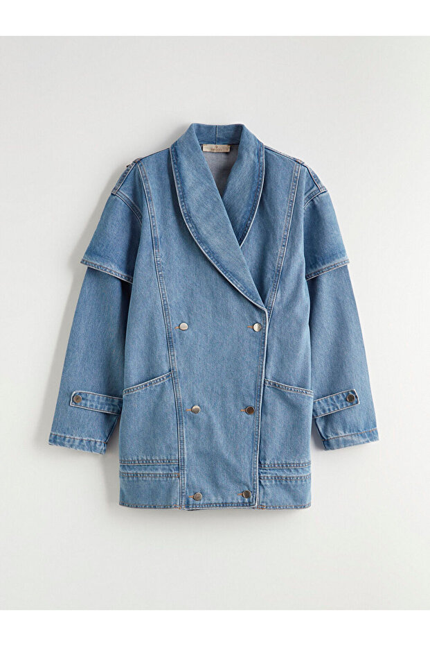 Indigo k Double-Breasted collar women's jean jacket