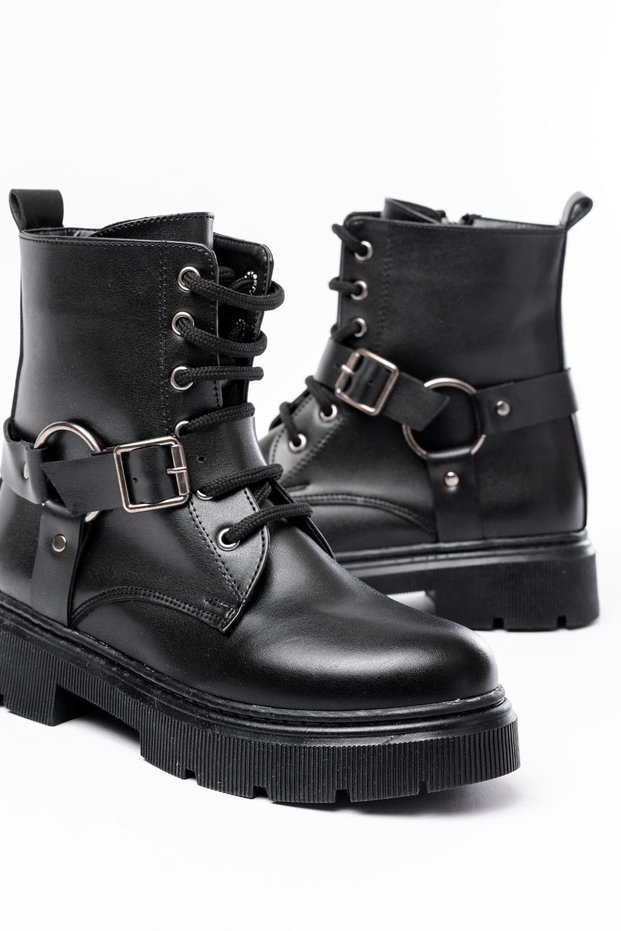 Zri̇n-3038 Premium Black Women's Zippered Boots with Buckle Accessories