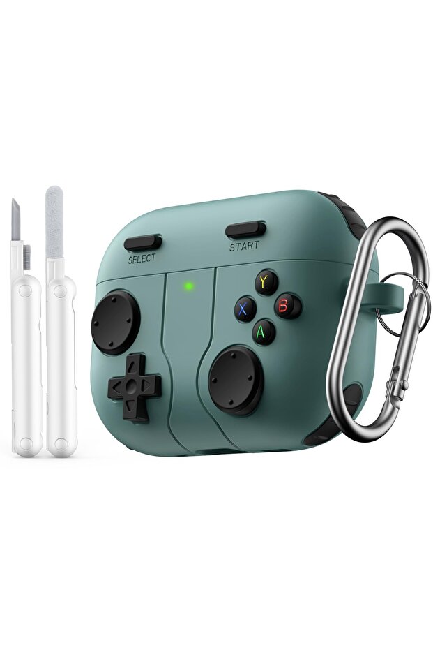 AirPods Pro 3 Case | 3D Game Console Design Silicone Protective Cover with Keychain -Green
