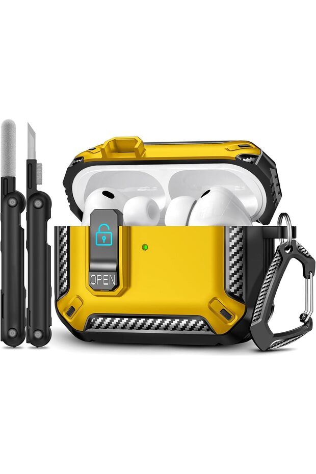 AirPods Pro 3 Case with Phone Stand&Cleaner Kit Protective Cover with Keychain Case-Yellow