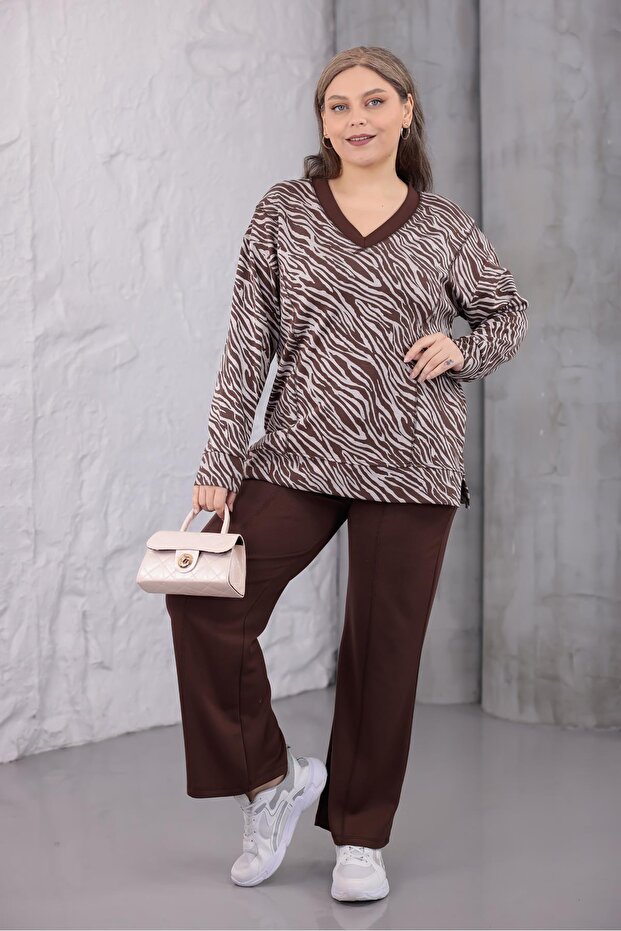 طقم من القماش المودال بنقشة الحمار الوحشي مقاس كبير - 6