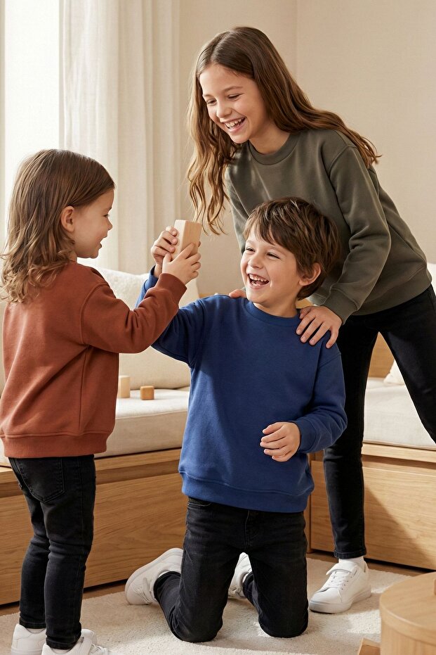 3'Lü Basic Şardonlu Çocuk Sweatshirt - 6