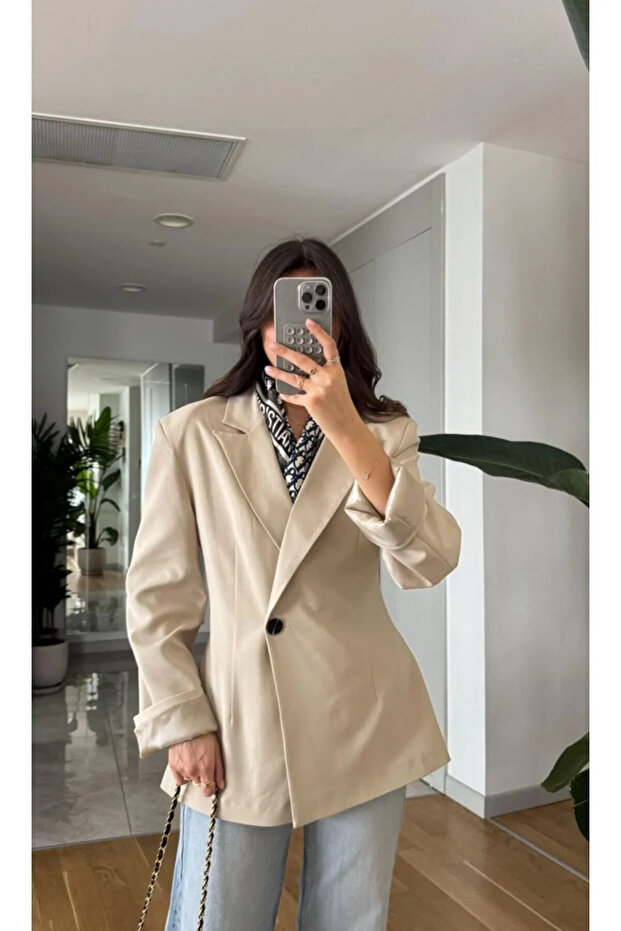 Beige Padded Waist Blazer Jacket - 251004