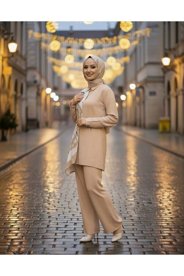 طقم بنطلون تونيك مودال منقوش على شكل مينك - 2