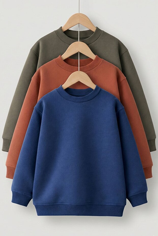 3'Lü Basic Şardonlu Çocuk Sweatshirt - 1