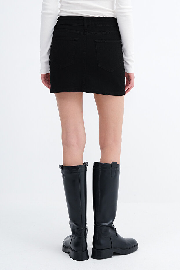 Taşlı Denim Mini Etek E1043 - 6