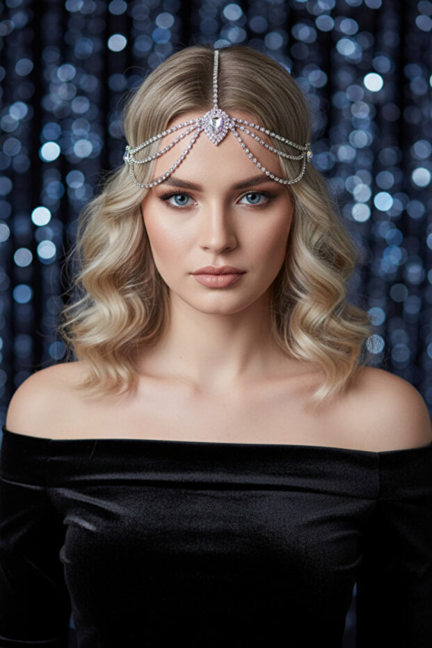 Crystal Drop Stone Detailed Multi Hair Chain - Three Rows of Sparkling Forehead - Modern Hair Accessory