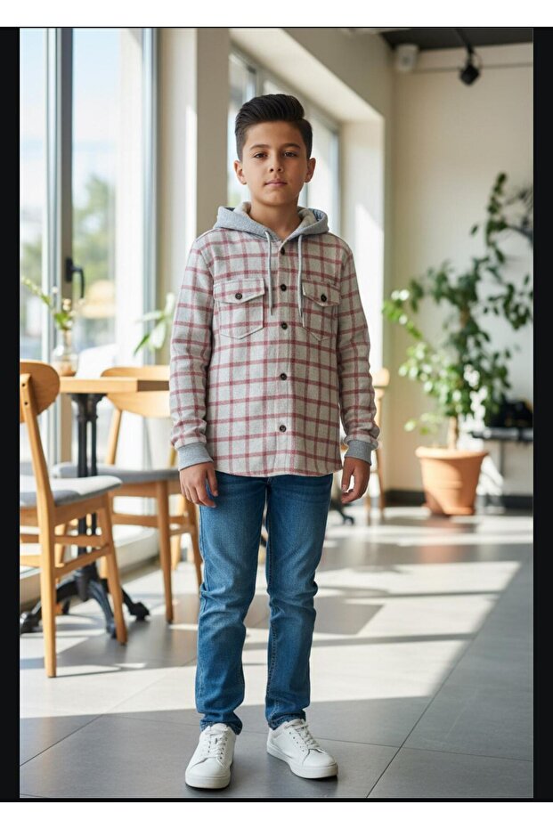 Unisex Children's Shirt with Hooded Stripes and Elasticated Cuffs