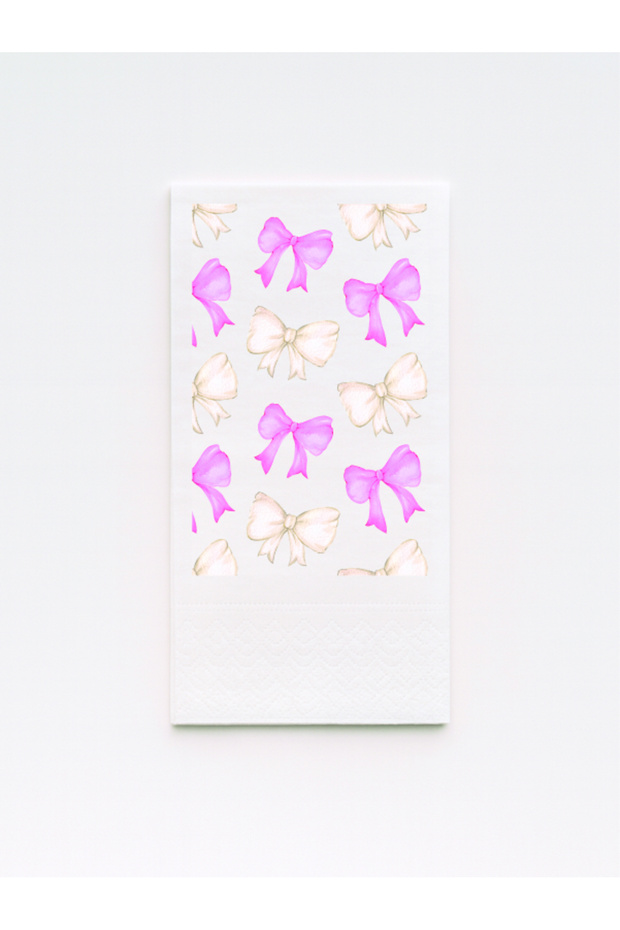 Printed Napkins with Pink Cream Bow Design – 20 Pieces