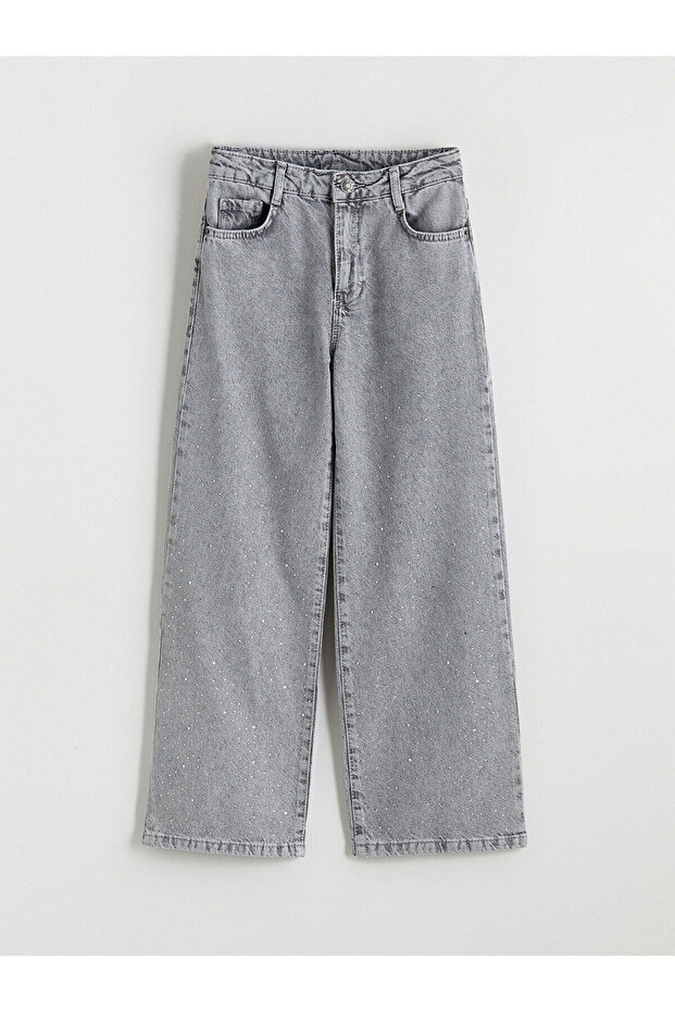 Mixed Wideleg Stone Embellished Girls' Jeans