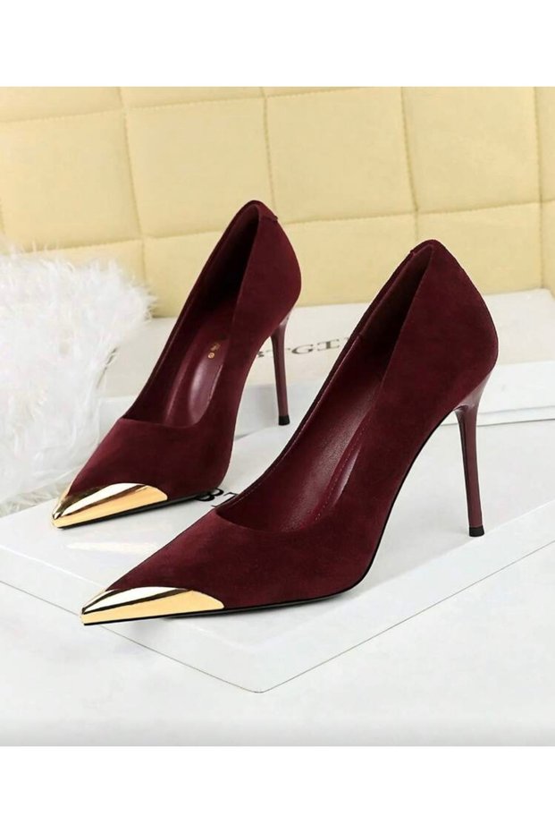 Women's Stiletto Pointed Toe Gold Detailed Heeled Shoes