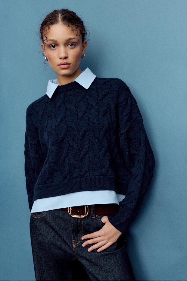 İki Materyalli Örme Kazak - 1