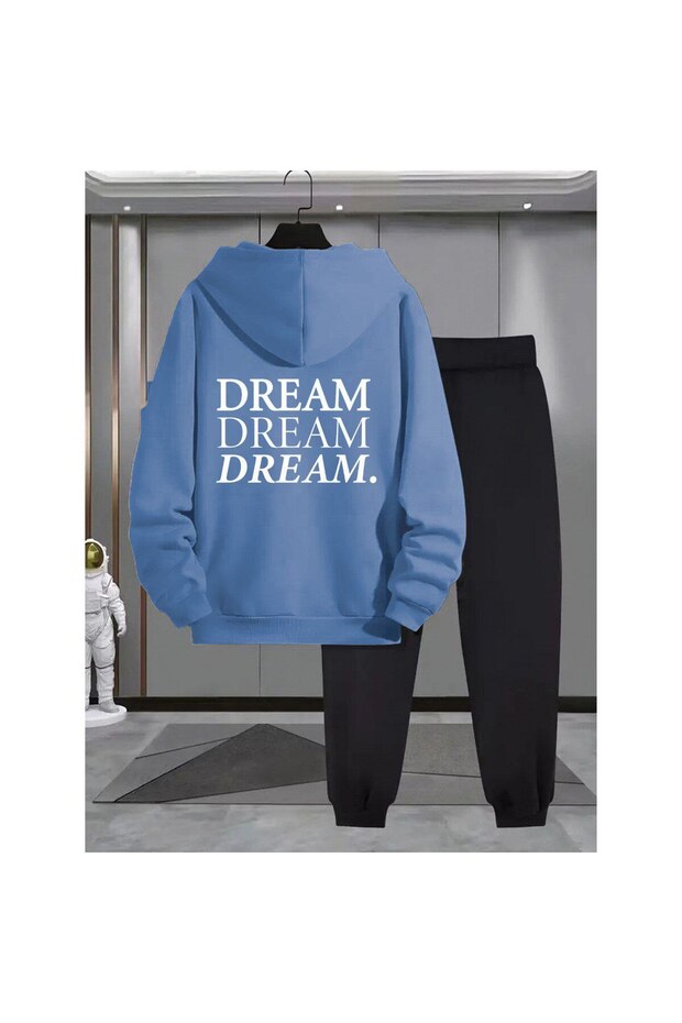 Men's Hooded Zippered Tracksuit Set – Set of 2, Digital Print, with Pants