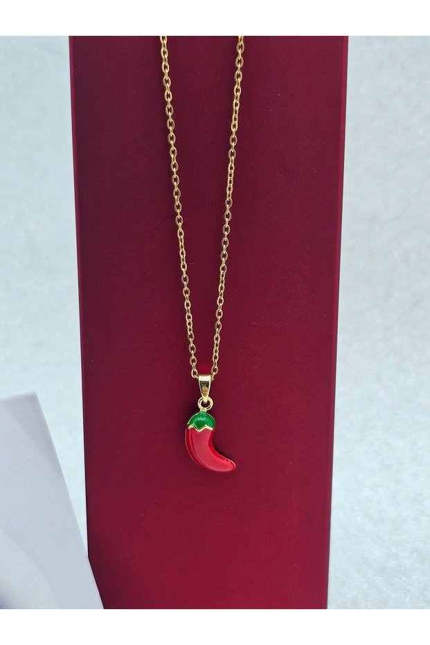 Pepper Figured Steel Necklace Red Green Gold Color