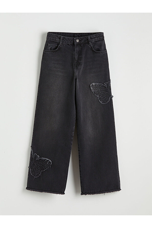 Black Wideleg Girl's Jean Pants