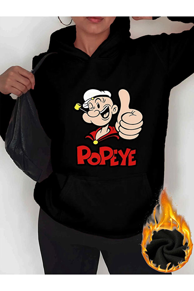 POPY مطبوع للجنسين قصة فضفاضة / قصة مريحة أساسية سميكة / سويت شيرت بغطاء للرأس مع داخل من الصوف