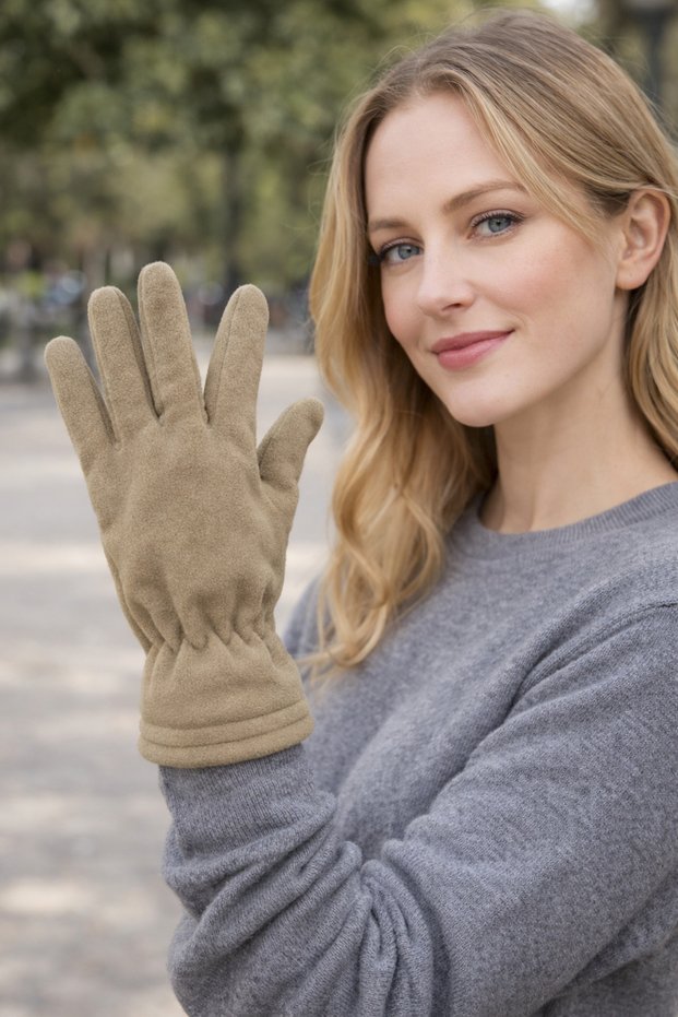 Women's Fleece Gloves - Beige Color Gloves