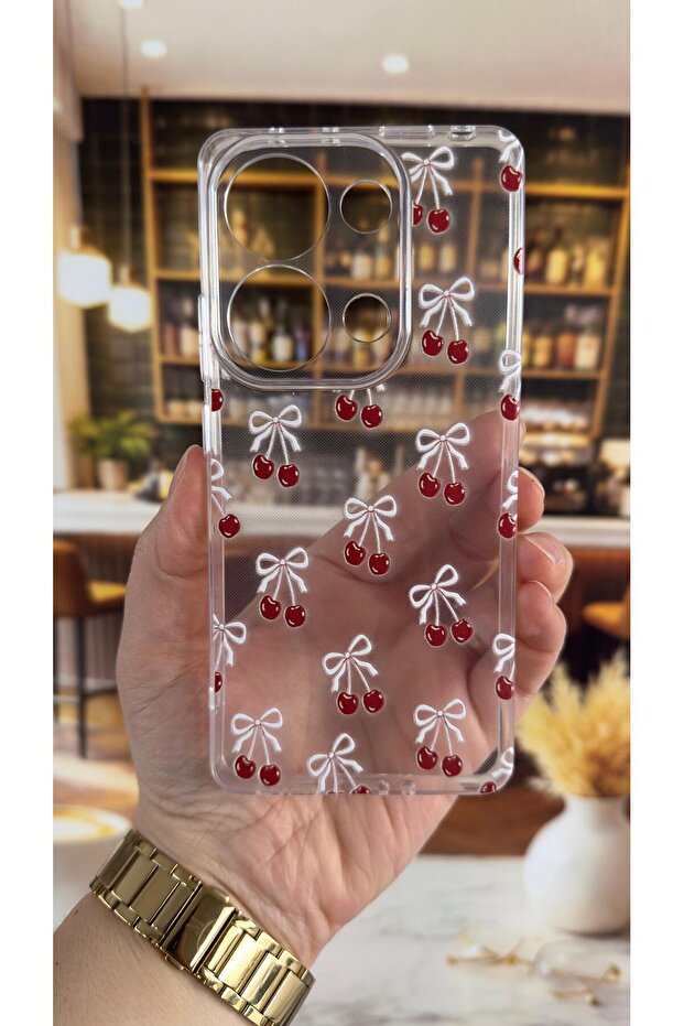 غطاء شفاف متوافق مع ريدمي نوت 13 برو 4G بنمط الكرز، مقاوم للصدمات مع حماية للكاميرا - 2