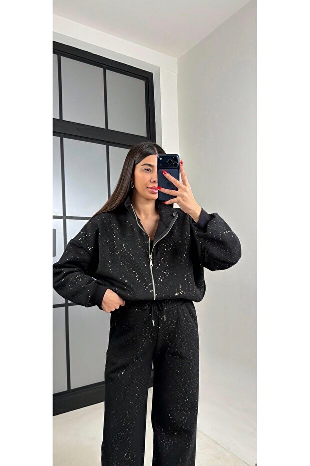 Simli Fermuarlı Sweatshirt - 3