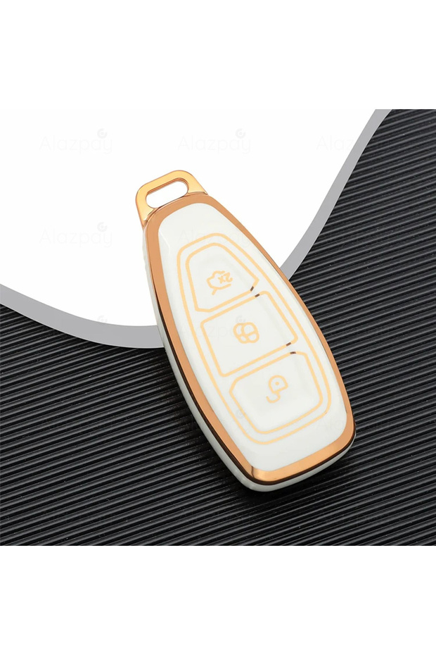 Ford Compatible Focus, Fiesta, Mondeo, Kuga, Puma, C Max, B Max Gold Edge Tpu Key Case Cover (White)