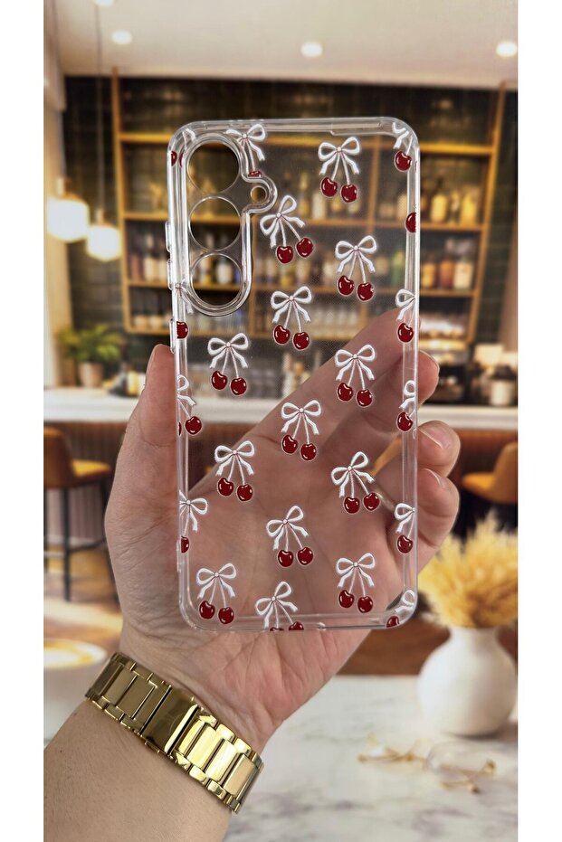 جراب شفاف ممتص للصدمات وواقي للكاميرا بنمط الكرز متوافق مع سامسونج S24 FE - 2