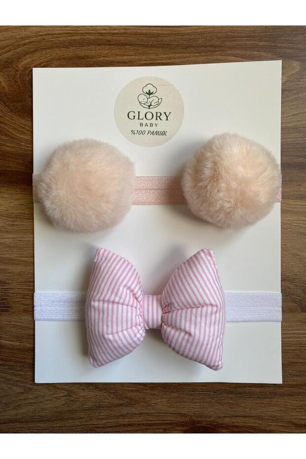 Baby Girl Bow & Pompom Bandana - Hair Band Set of 2