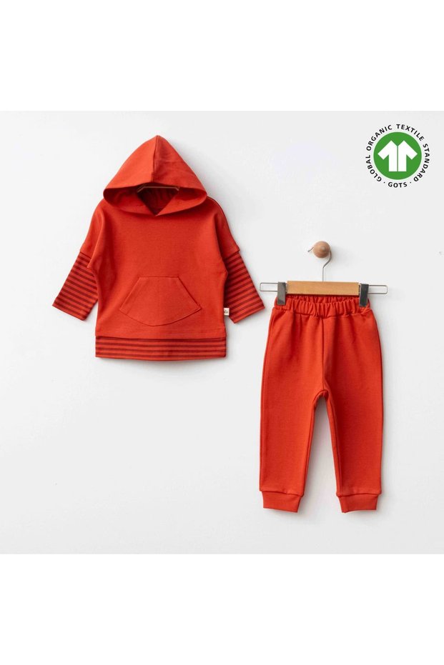 Clay Sunset Premium Organic Cotton Striped Casual Baby Bottom and Top Set