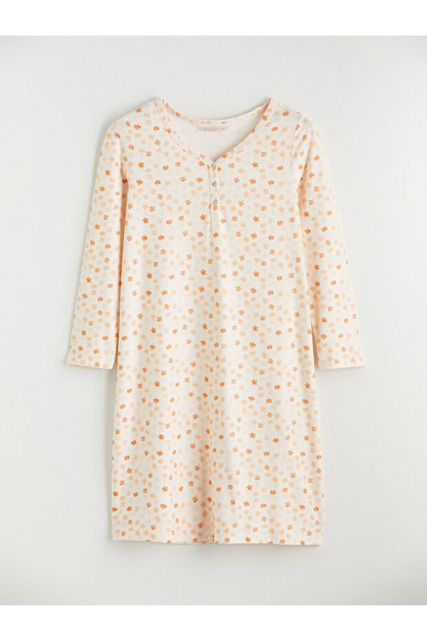 Ecru V-Neck Floral Women's Nightgown
