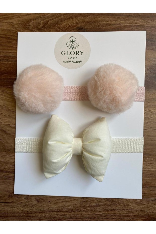 Baby Girl Bow & Pompom Bandana - Hair Band Set of 2