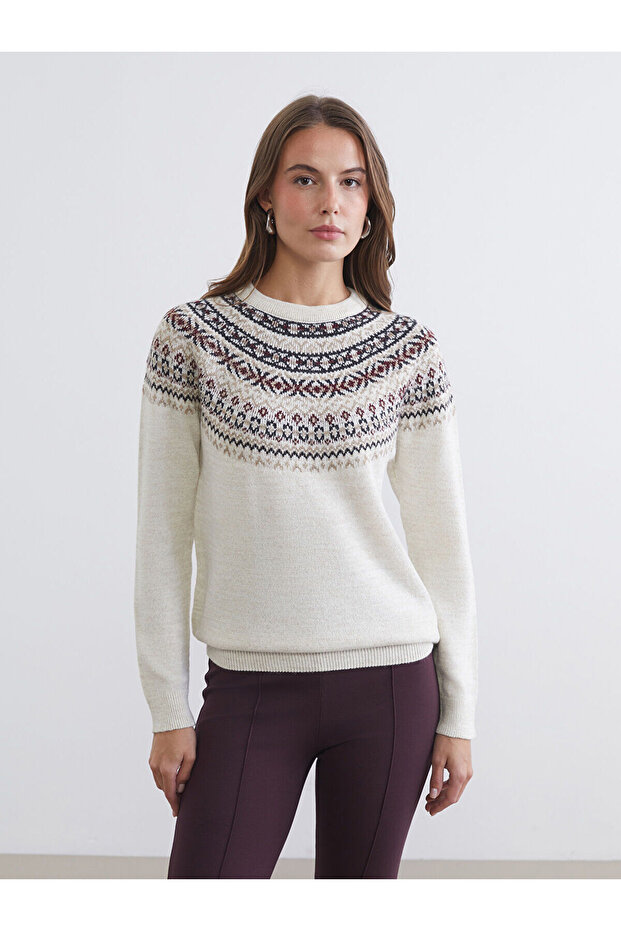 Crew Neck Patterned Women's Knitwear Sweater