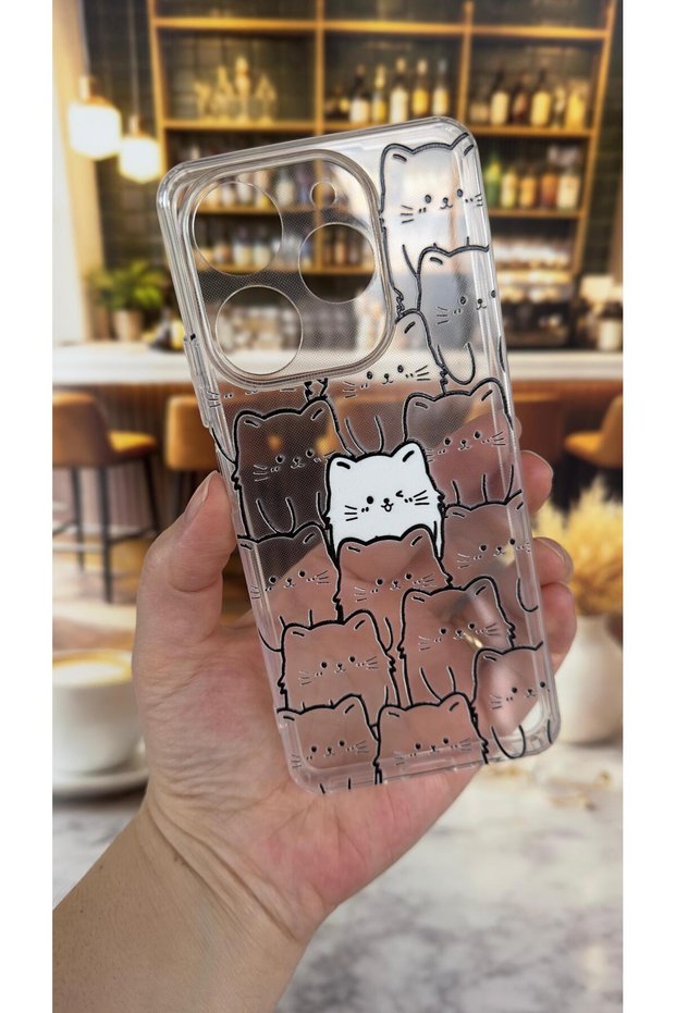 Tecno Spark 10 Pro Compatible Manycat Patterned Transparent Shock-Absorbing Camera Protected Clear Case