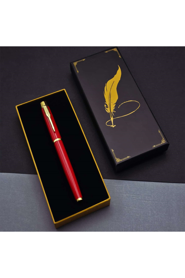 Feather Pen Motif Boxed Red Roller Pen