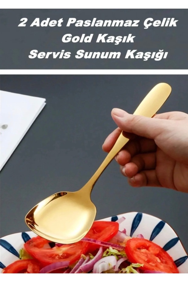 (2 pieces) gold stainless steel 21 cm luxury service salad spoon steel service dinner spoon