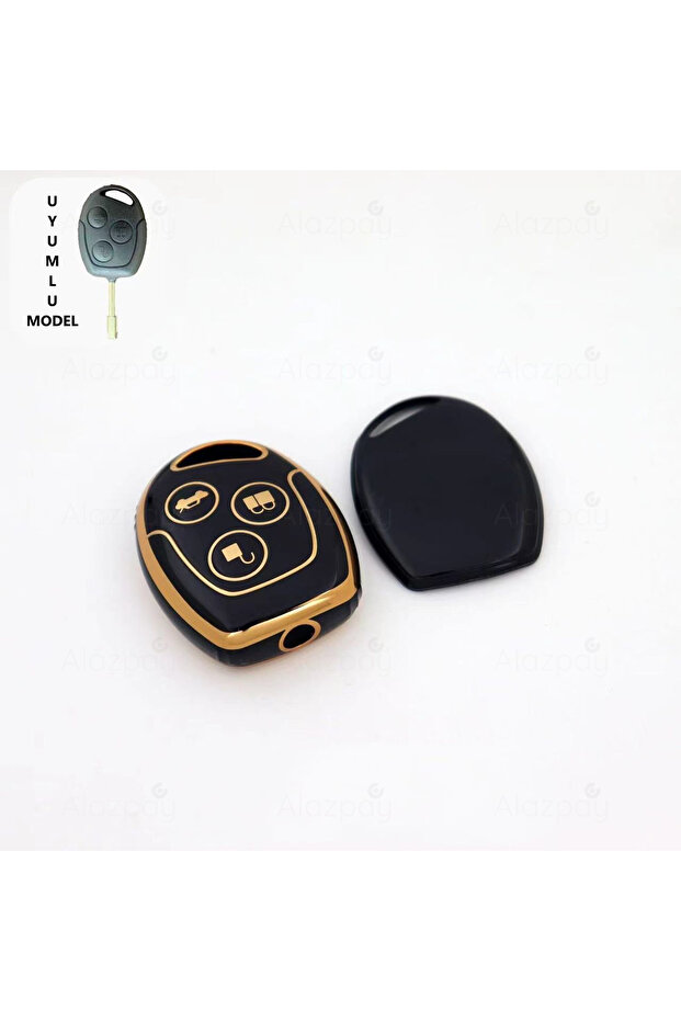Ford Compatible Focus, Transit, Fiesta, Modeo, Fusion, Ka, Galaxy Gold Edge Tpu Key Case Cover (Black)