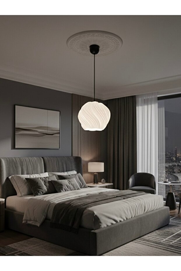 Avize Modern Bohem Avize Krema Desenli Sarkıt Avize - 3