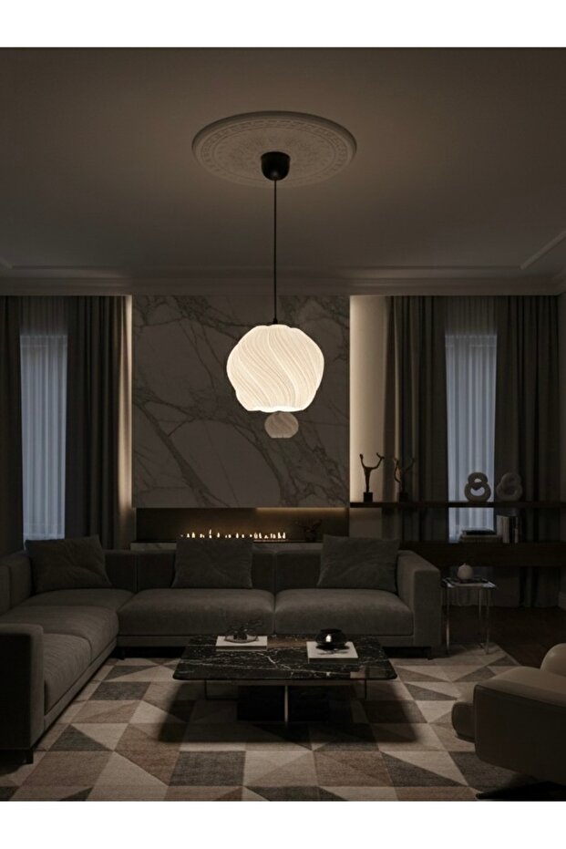 Avize Modern Bohem Avize Krema Desenli Sarkıt Avize - 5