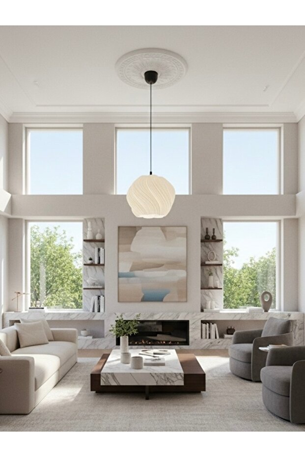 Avize Modern Bohem Avize Krema Desenli Sarkıt Avize - 4