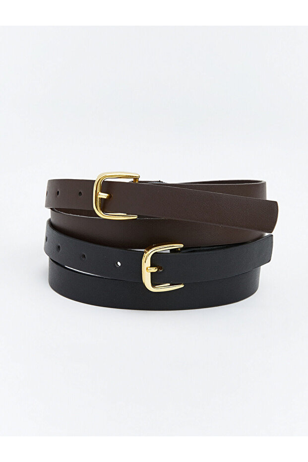 Brown Leather-Look women's belt 2-pack from gulis store