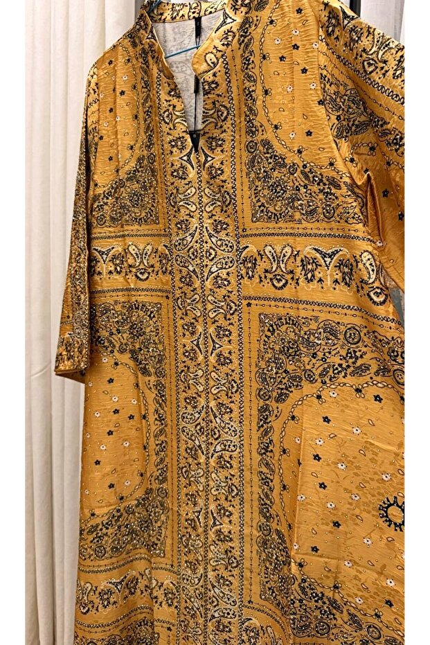 جلابية بنقوش و فصوص لامعة - 4