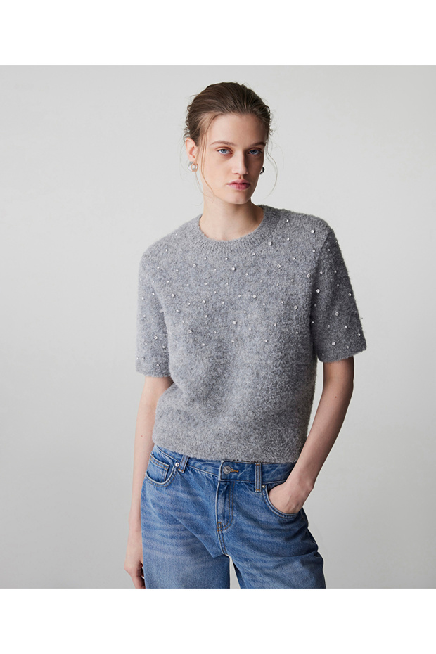 Strass taş aksesuarlı triko - 2