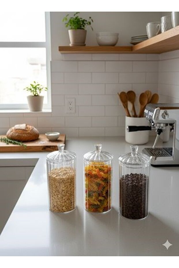 Set of 3 Borosilicate Glass Optical Striped Daisy Jars 750 ml